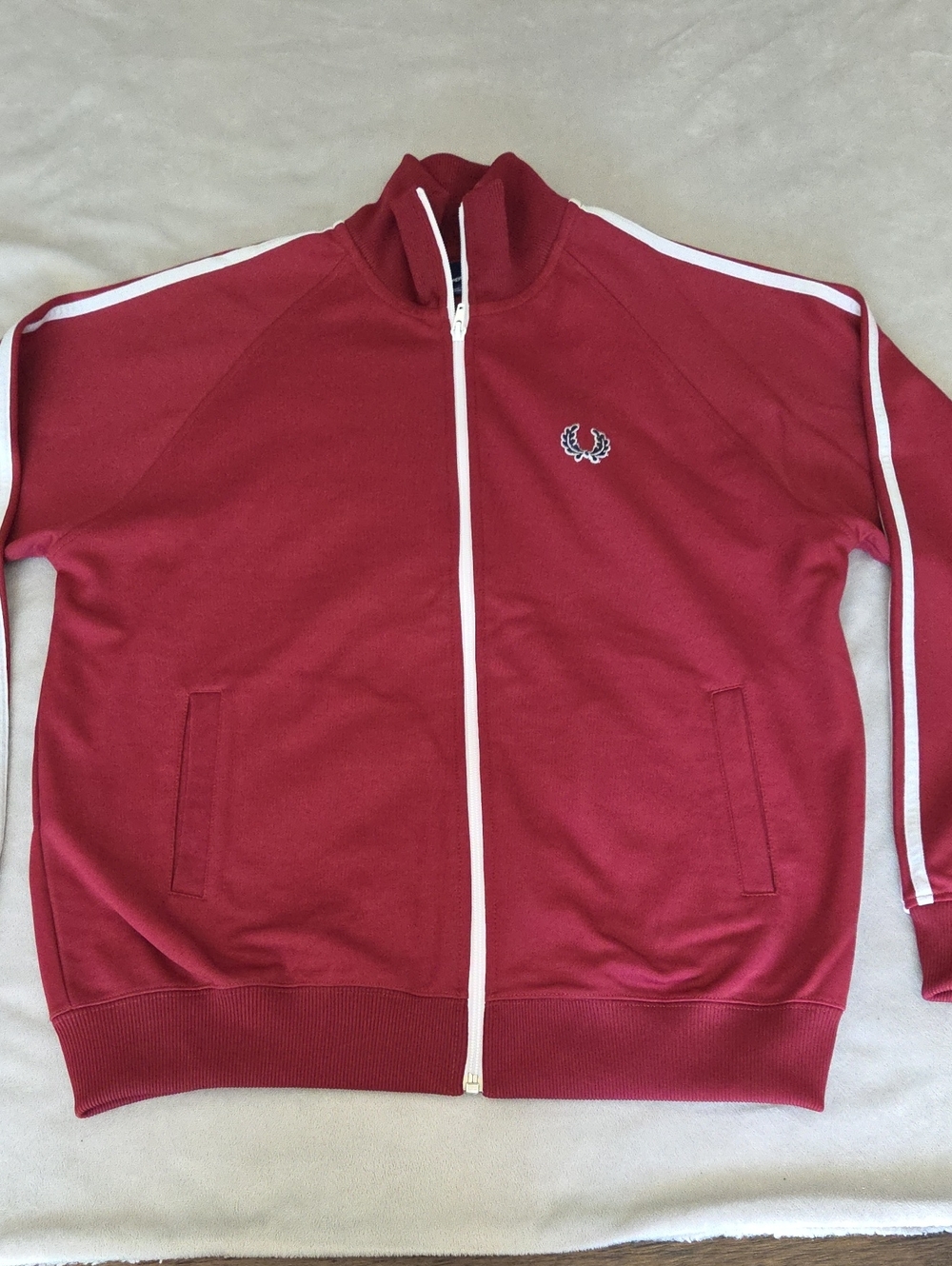 Fred Perry Tracksuit Top, Size M, Burgundy & White
